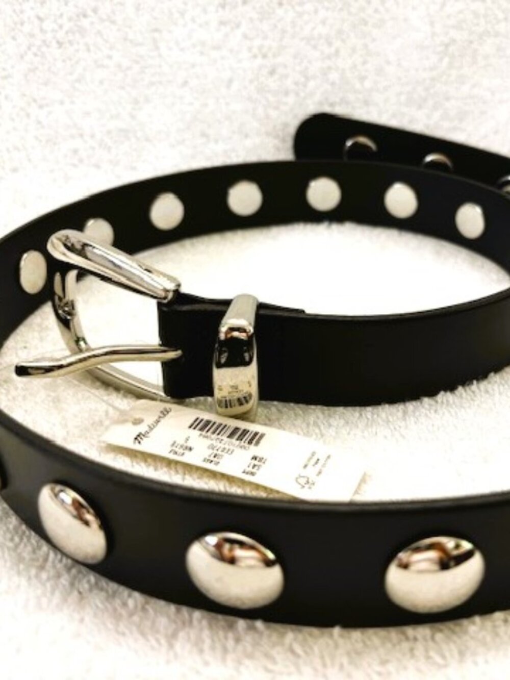 Madewell black cowhide belt with silver tone detail NWT Size S